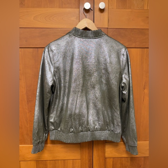 Rebecca Elliot Metallic Green Silver Bomber Jacket size SM excellent condition! - Picture 6 of 13